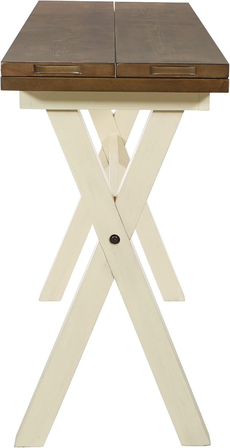 OSP Home Furnishings Albury Farmhouse-Style Flip Top Table with Two-Tone Finish, Antique White Base and Wood Stain Top