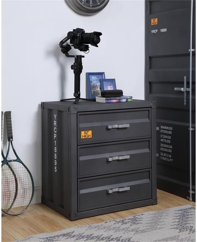 Acme Cargo Container Style Rectangular 3-Drawer Metal Chest in Gunmetal Metal