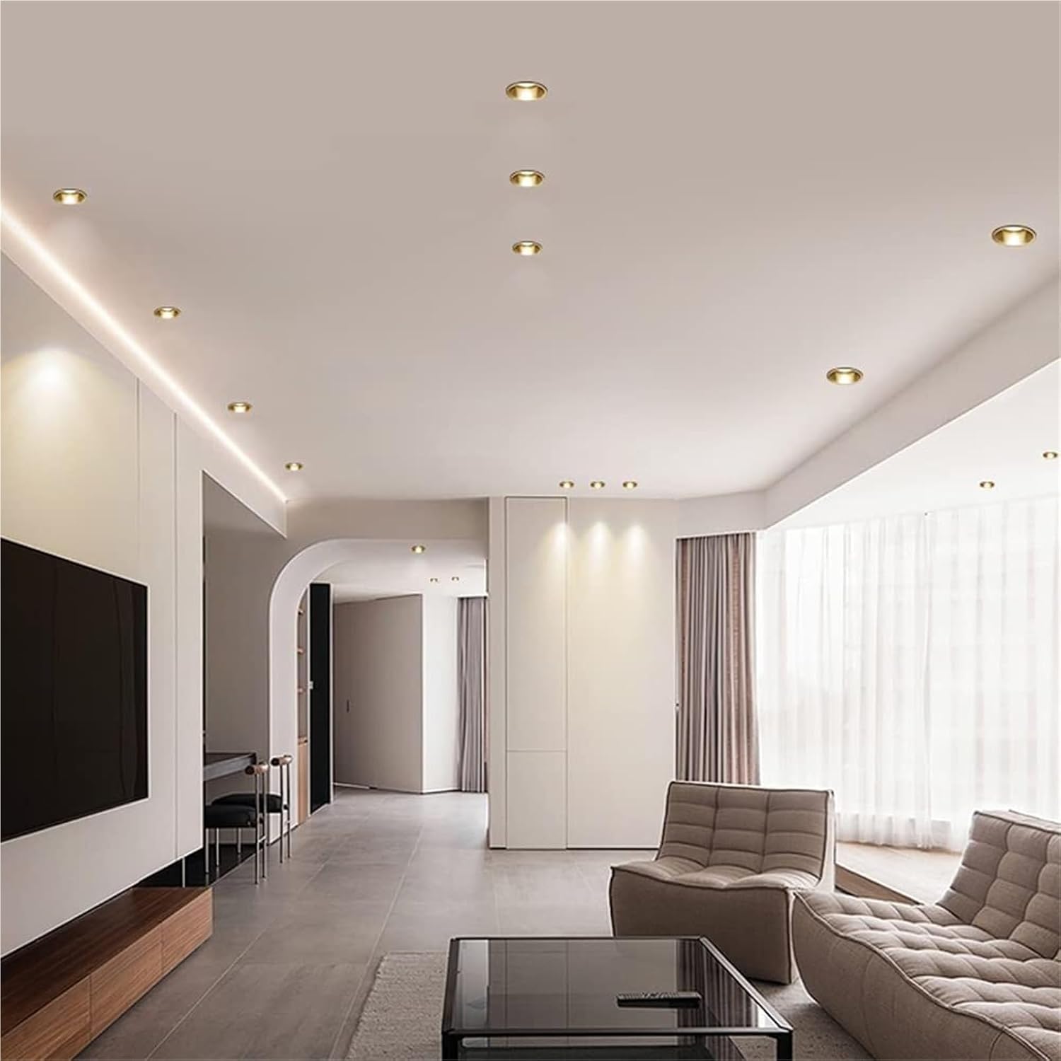Brass Adjustable Canless Downlights COB Recessed Spotlights 3 Inch Eyeball Ceiling Spotlight Indoor Puck Lighting 7W, 9W, 12W