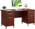 Bush Home 60-Inch Office Desk with Drawers, Computer Desk with File and Box Drawers, Home Office Workstation with Storage Cabinet, Writing Desk Furniture, Somerset Collection, Hansen Cherry
