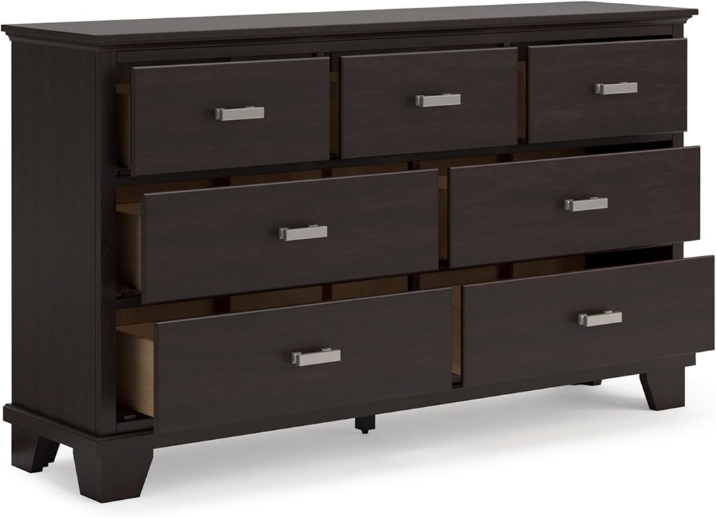 Signature Design by Ashley Covetown Bedroom Dresser, 62-Inch Wide 7-Drawer Storage, Dark Brown, Quick and Easy Assembly, Hardwood Solids, Engineered Wood Veneer, and MDF Substrates