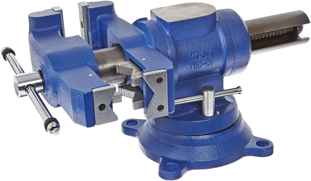 Yost Vises 750-DI Multi-Jaw Rotating Vise System | 2 in 1 Multipurpose Bench and Pipe Vise | Secure Grip with Swivel Base | Made with a Combination of Ductile Iron & Hardened Steel | Gray