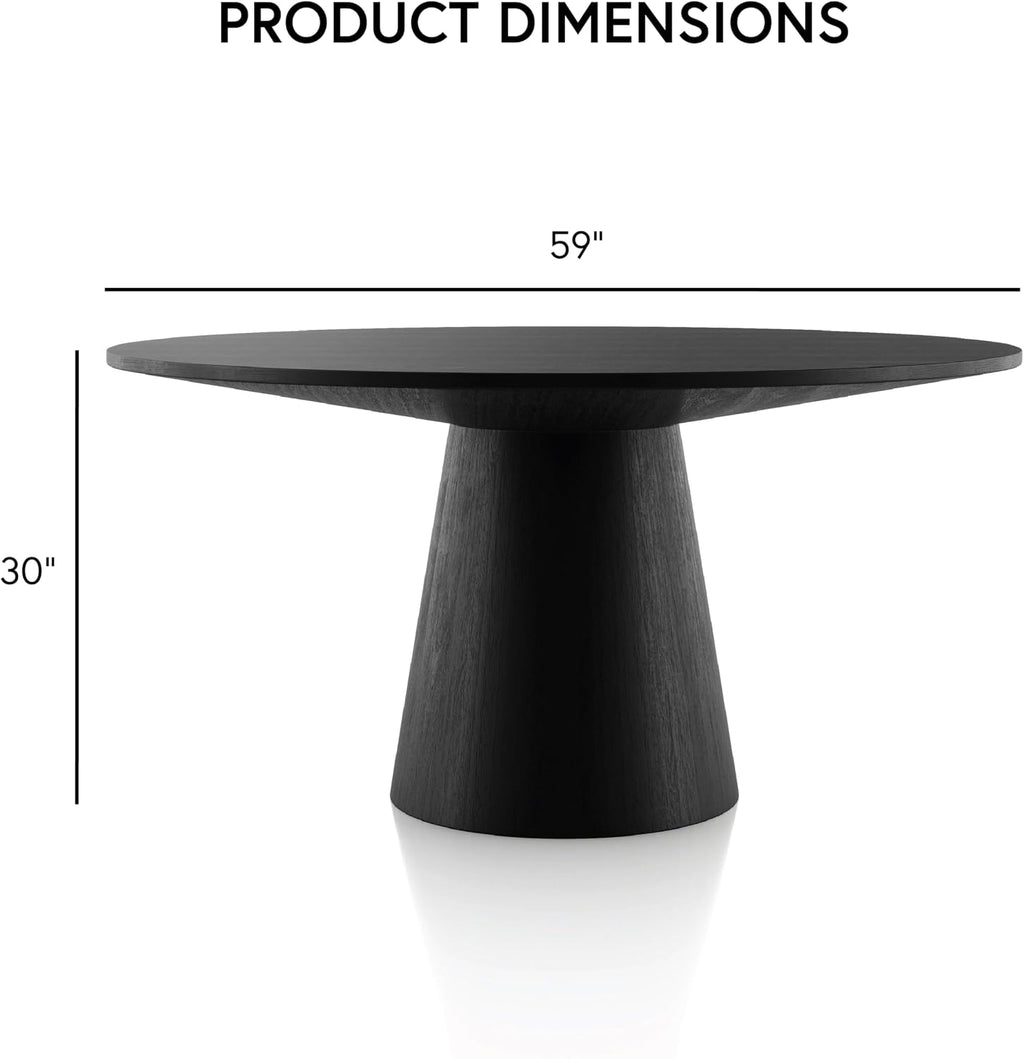 Furniture of America Lestara Modern Solid Wood 59-inch Round Dining Table with Tapered Pedestal Base, Seats up to 6, Easy Assembly, for Home, Kitchen, Living Room, Black