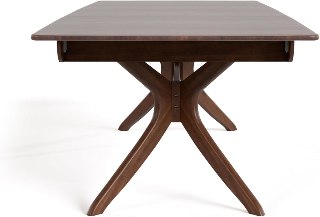 Furniture of America Nazaen IV 102' Mid-Century Modern Solid Wood Live Edge Extendable Dining Table with Steel Support, Walnut Finish, Seats 6–8