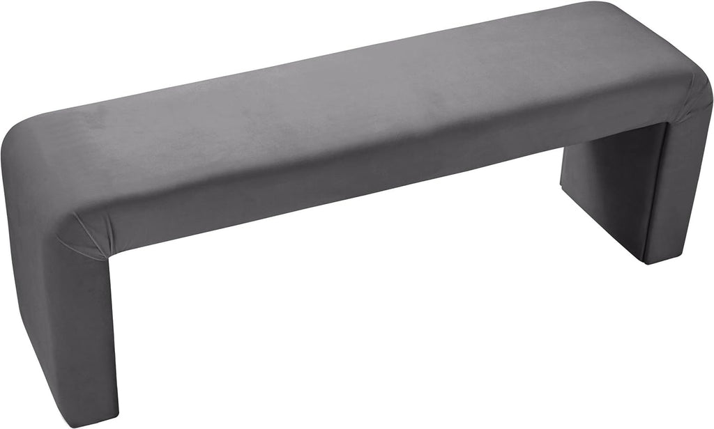 Meridian Furniture Minimalist Collection Modern | Contemporary Velvet Upholstered Bench, 53' W x 14.75' D x 18.25' H, Grey