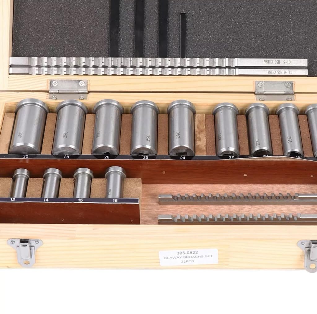 22 Pcs Keyway Broach Kit,Industrial Tools Metric Size Broaching Cutter Collared Bushing Shim Set, HSS Broaching Cutter Industrial Broaching Tools for Lathe Keyway Size B-4mm,B-5mm,C-6mm,C-8mm