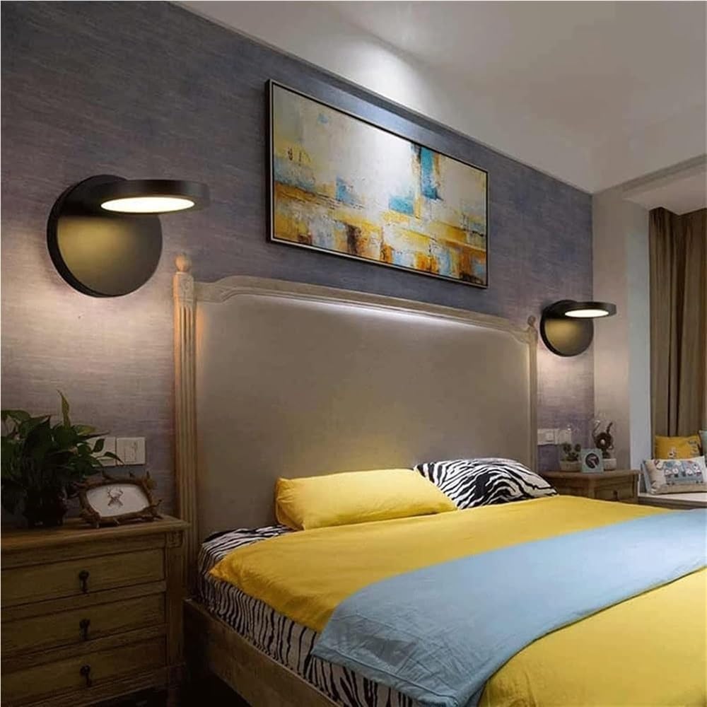 Bedroom Wall Lamp Metal Adjustable Round Sconce Creative Bedside Reading Light Indoor Spotlight for Living Room Corridor Hotel Apartment(Blanc,Warm Light)