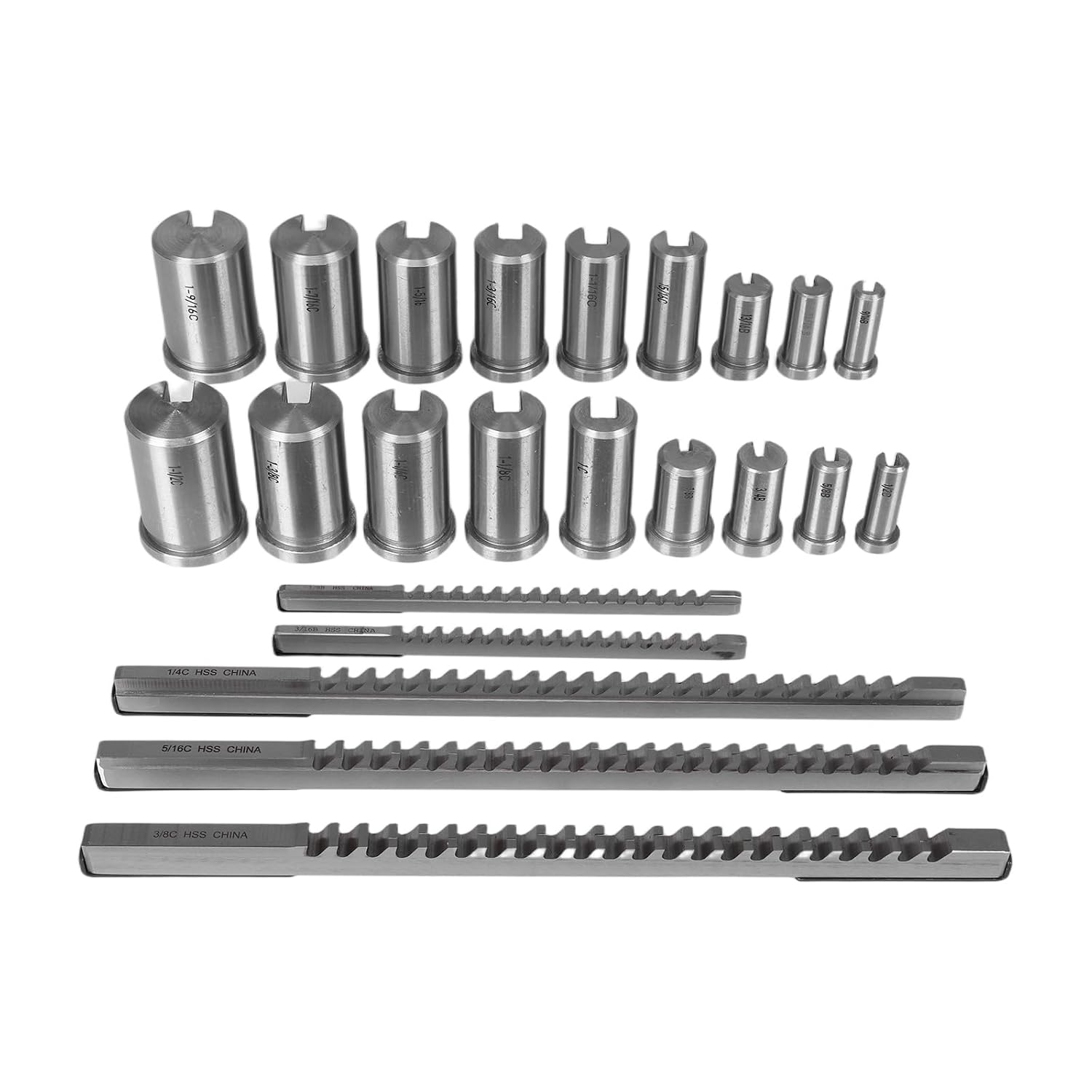 Keyway Broach Set Rectangular Spline Broaching Kit with 5 Broaches 18 Bushings and 7 Shims 30pcs for Metalworking Cutting Tools for Lathe Keyway