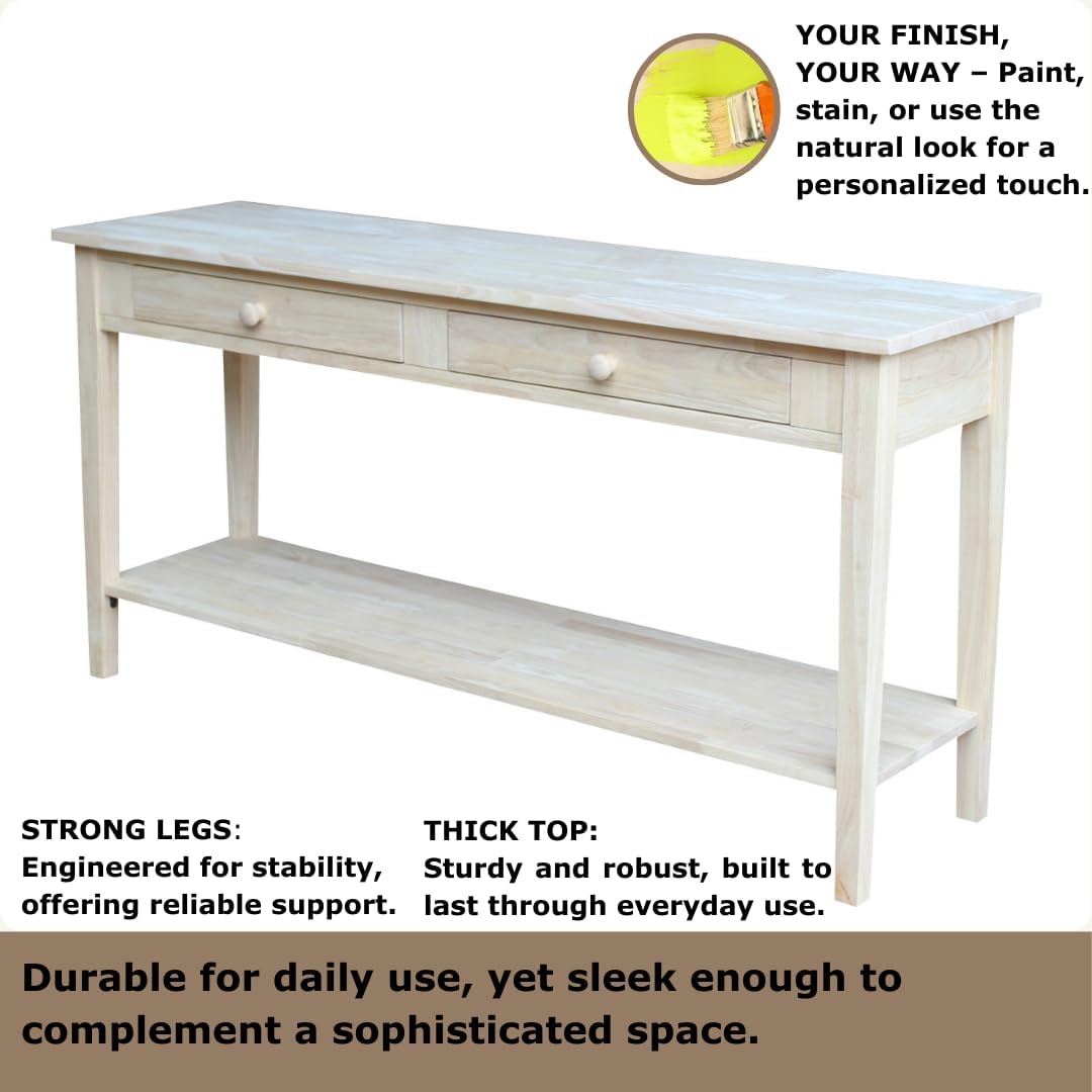 IC International Concepts Spencer Server Extended Length Console Table, Versatile Design for Dining Room, Hallway, or Entryway - Unfinished