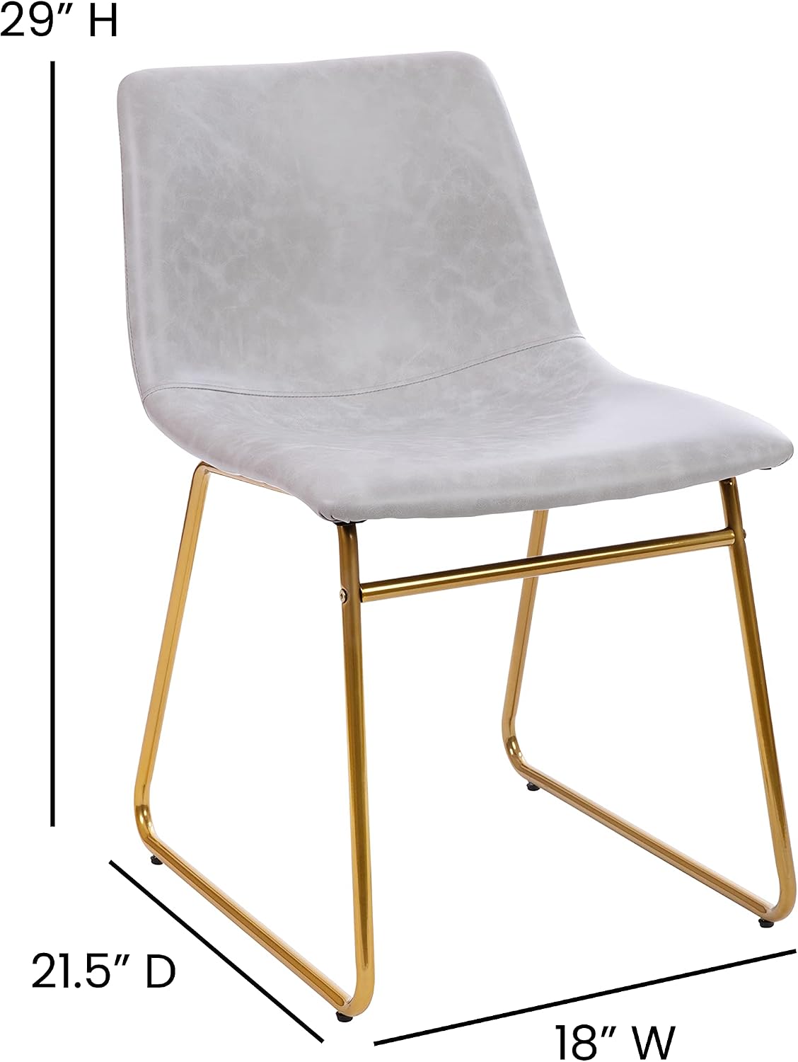 Flash Furniture Butler 18' LeatherSoft Dining Table Height Chairs, Mid-Century Modern Bucket Style Dining Chairs, Set of 2, Light Gray/Gold