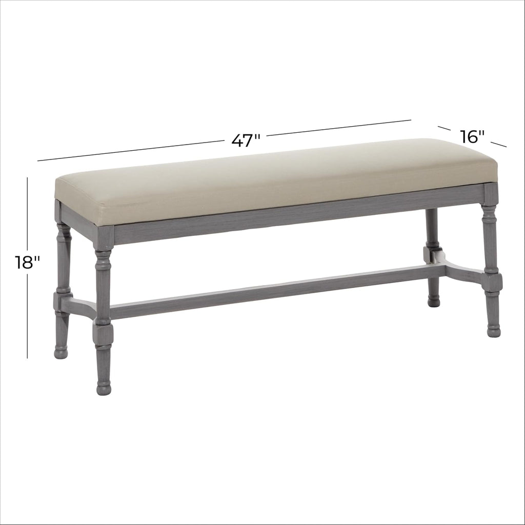Deco 79 Wood Home Bench Entryway Bench with Burlap Seat, Bedroom Bench 47' x 16' x 18', Gray