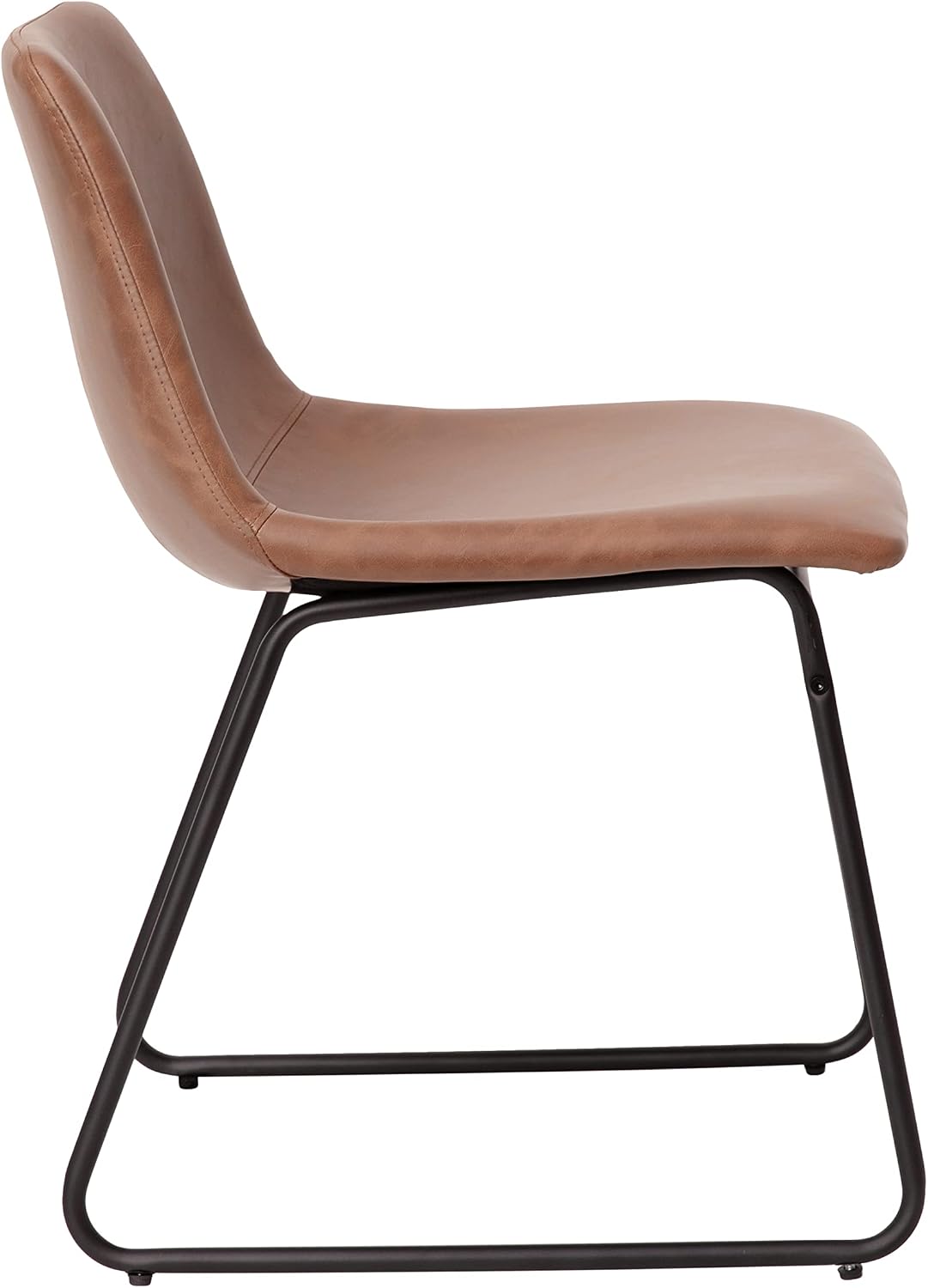 Flash Furniture Butler 18' LeatherSoft Dining Table Height Chairs, Mid-Century Modern Bucket Style Dining Chairs, Set of 2, Light Brown/Black