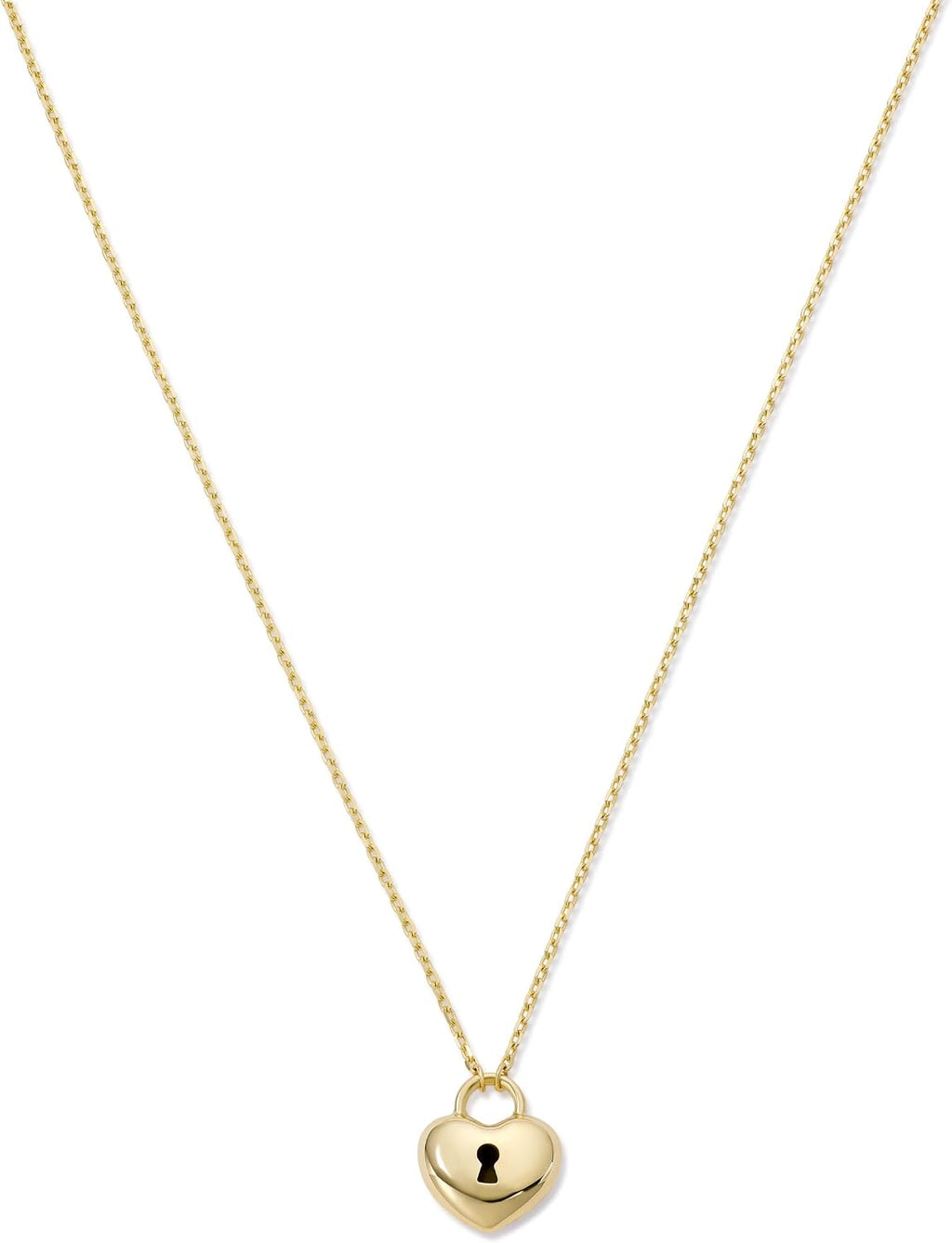 Amanda Rose Collection 10K or 14K Yellow Gold High Polish Padlock Heart Charm Pendant Necklace for Women, Adjustable 15–17 Inch Cable Chain