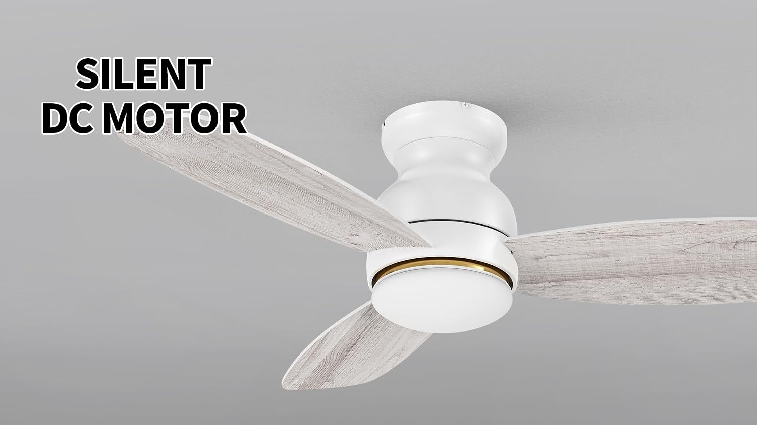 Carro 44 Inches White Ceiling Fan with Light Flush Mount, DC 10 Speeds Silent Ceiling Fan with Remote, 3 Dual Finish Blades, 3 Light Colors Dimmable, for Living Room, Bedroom