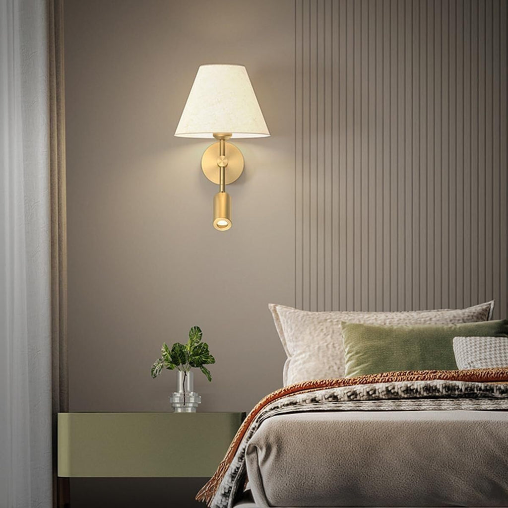 White Fabric Wall Light All Copper Wall Lamps Bedside Reading Lamp Wall Sconce with Spotlight Indoor Wall Mounted Light E27 Base Wall Lighting for Living Room Restaurant Loft Kitchen Oldsix-66