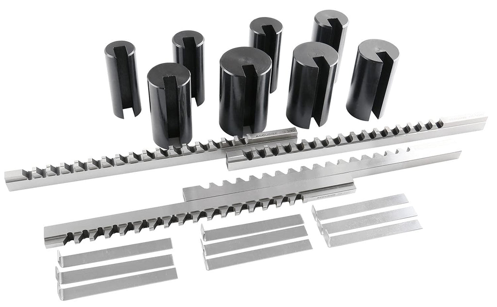 Accusize Industrial Tools No 40A H.S.S. Keyway Broach Sets in Fitted Box, 32 Combinations, 5100-0042 | 32 Combinations, D-5/16, 3/8, 7/16, 1/2 in, Precision Ground HSS, Fitted Wooden Box
