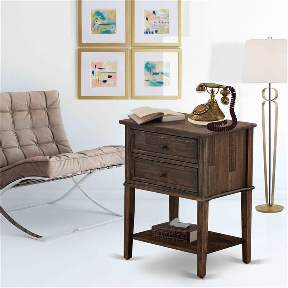 East West Furniture VL-07-ET Valencia Nightstand - Rectangle Bedside Table with 2 Drawers for Bedroom, 16x22 Inch Inch, Distressed Jacobean