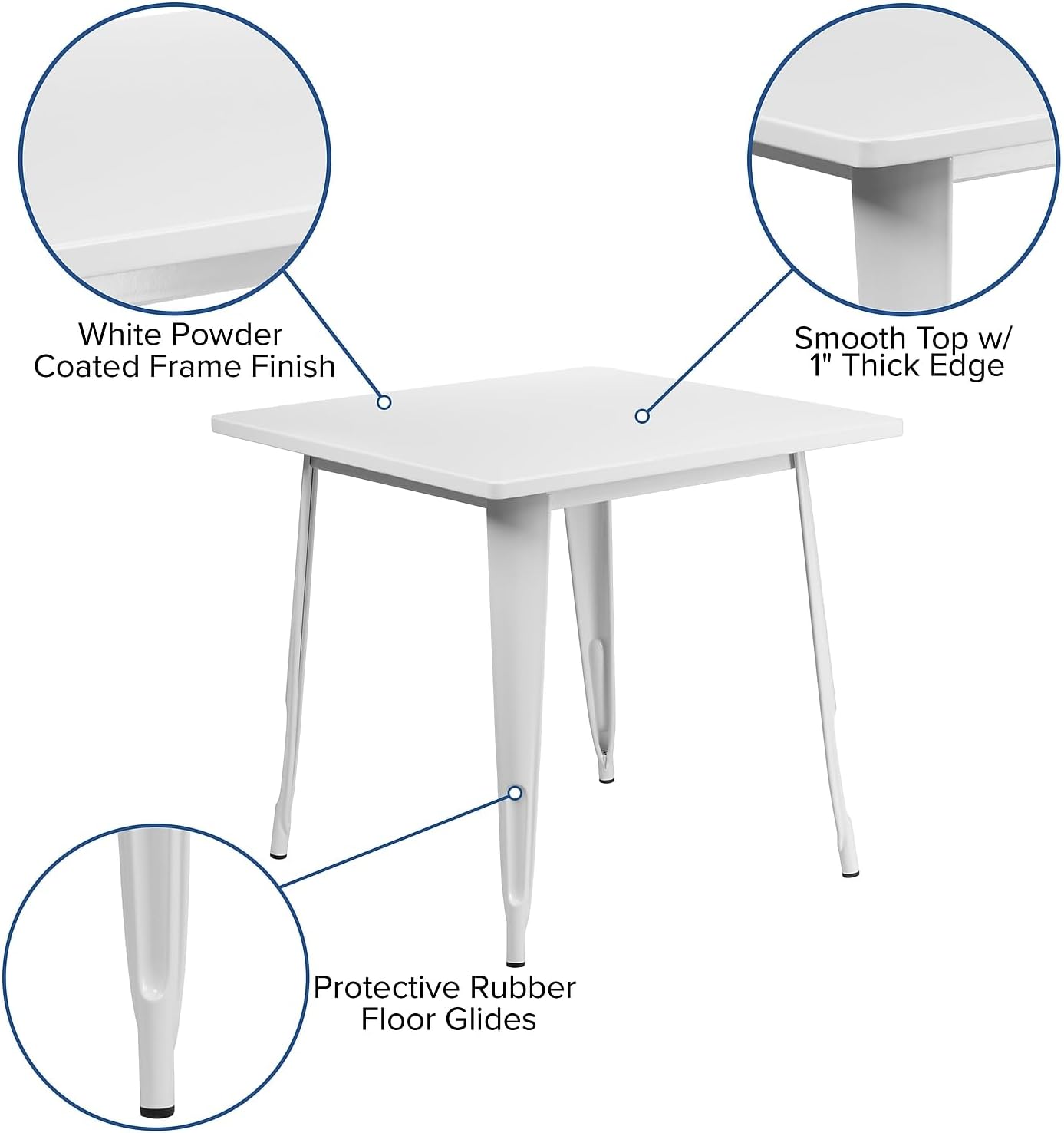 Flash Furniture Felix Commercial Grade 31.5' Square White Metal Indoor-Outdoor Table