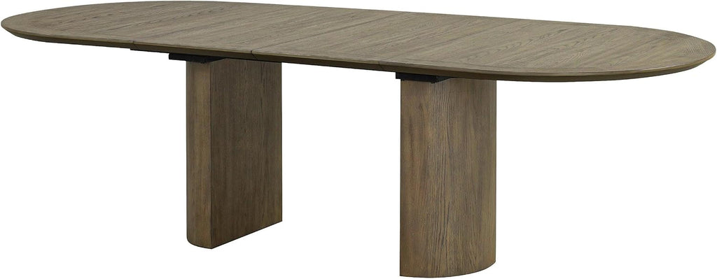 Furniture of America Vrusales Wooden 66 to 102-inch Extendable Oval Dining Table with Plinth Base, Seat up to 8 for Home Kitchen, Dinettes, Oak