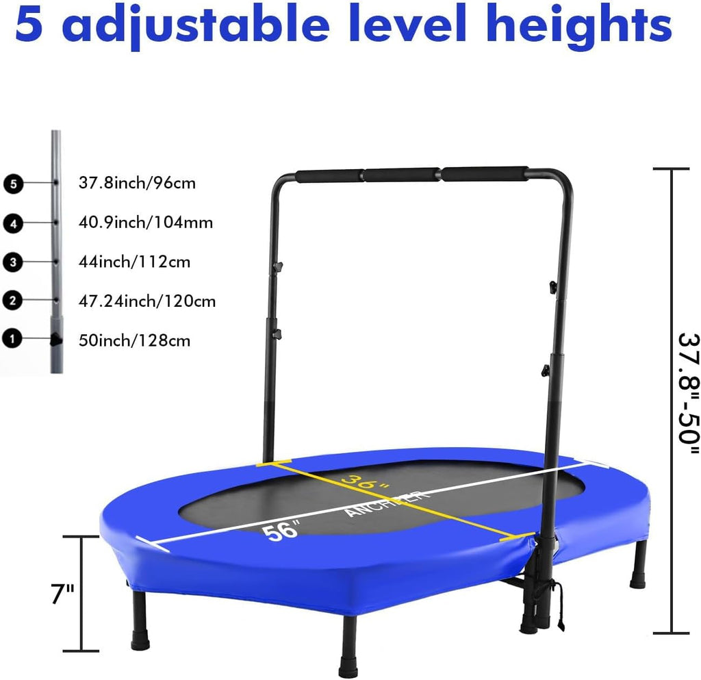 ANCHEER Trampoline for Kids, Toddler Trampoline Indoor Sports and Outdoor Games 56' Kids Rebounder 220LBS Capacity with Adjustable Safety Handrail Foldable Jumper for Boys and Girls