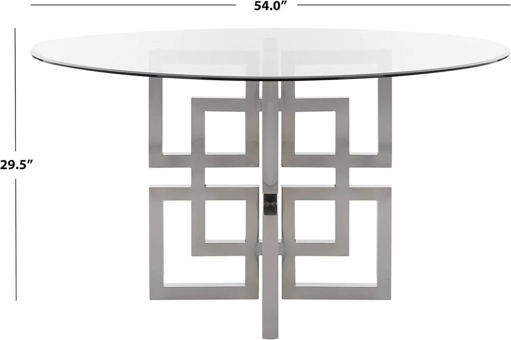 Safavieh Couture Home Harlan Chrome Stainless Steel and Glass Top Round Dining Table