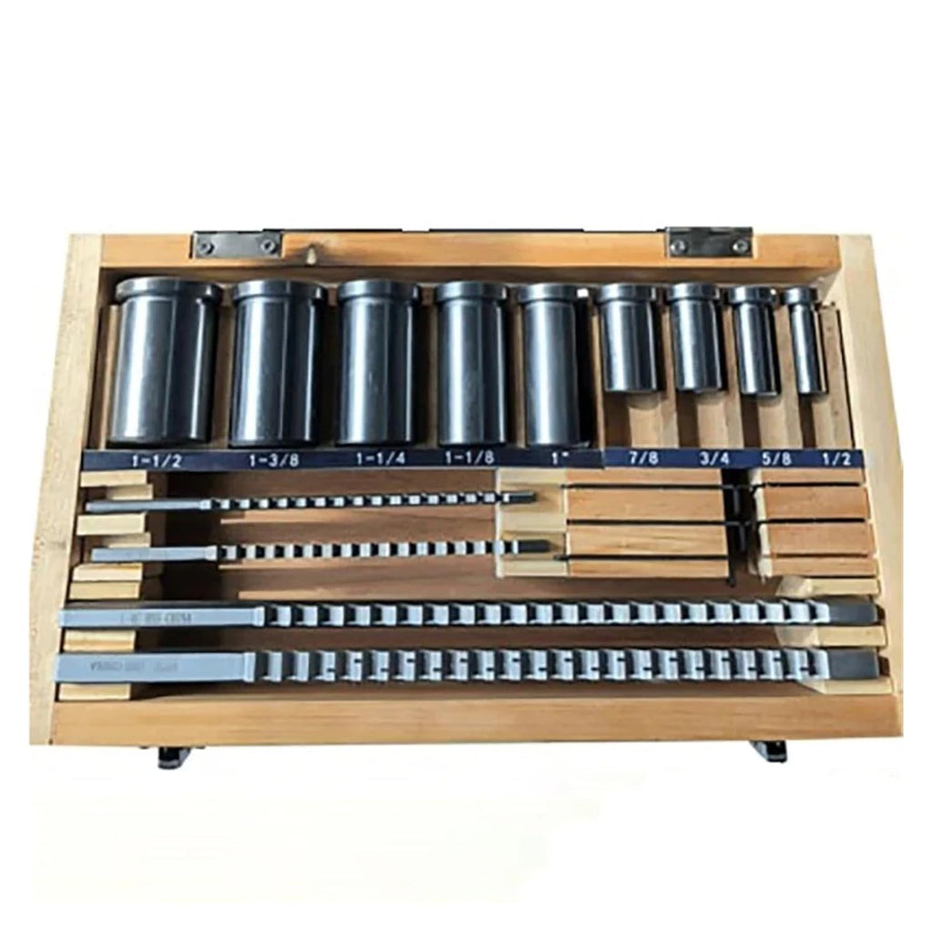 18pcs CNC Keyway Broaches Set Bushing Shim Set 1/2-1-1/2 Broach Bushing Shim Set Inch Sized High Speed Steel Cutting Tool with Precision Ground Teeth