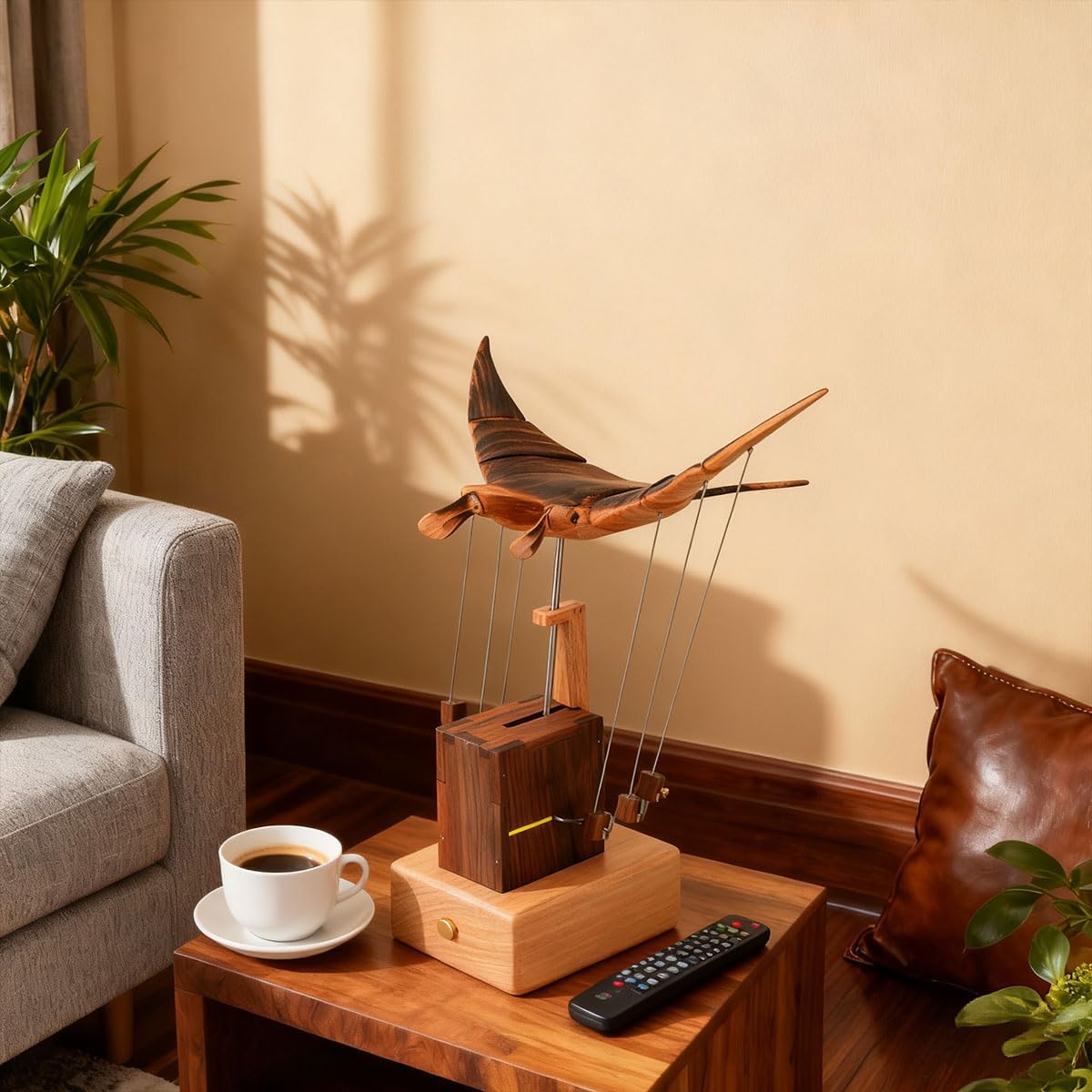 Wooden Mechanical ma-nta ra-y Dynamic Model, Kinetic Sculpture for Display