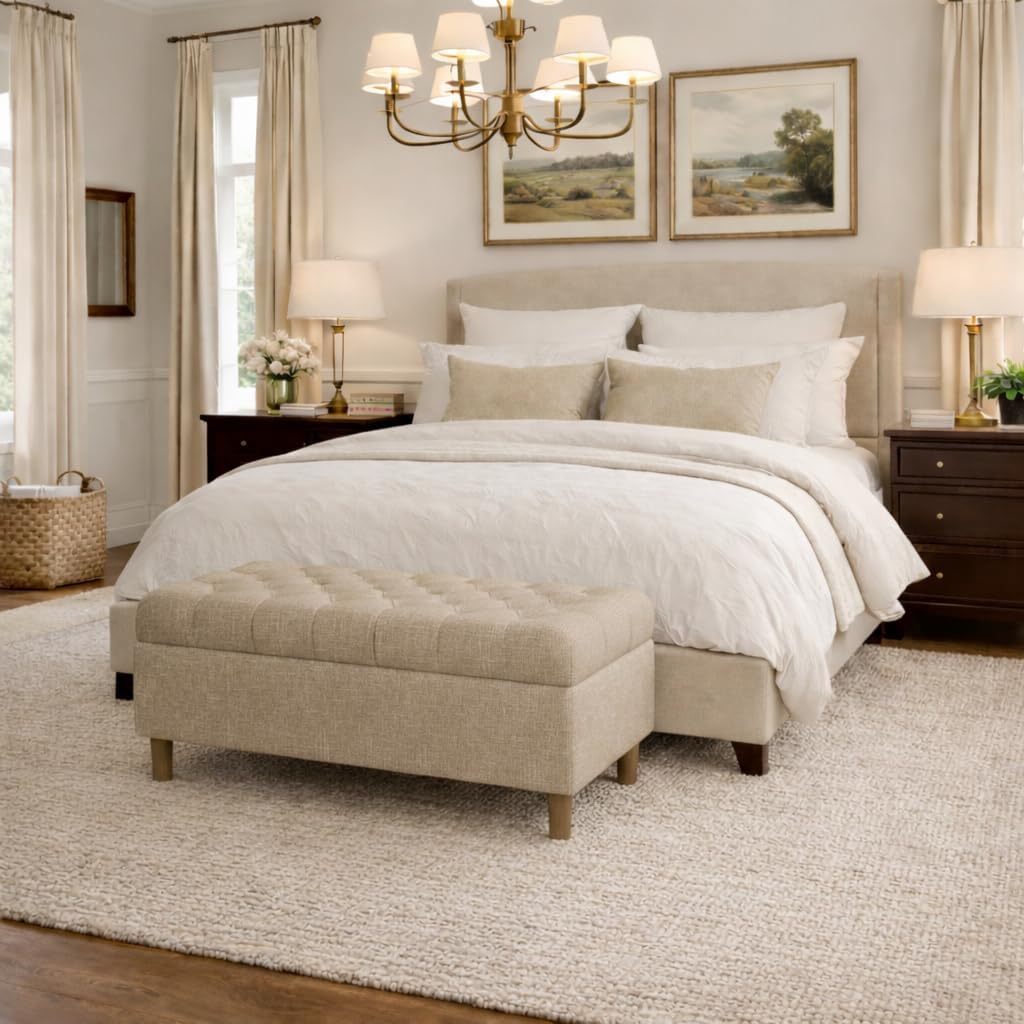 HomePop 40' Ainsley Button Tufted Storage Bench - Light Tan Textured Solid