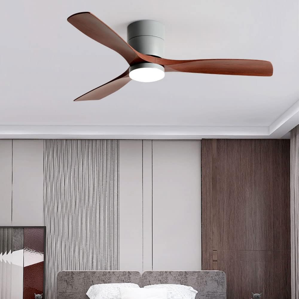 Dimmable Smart Ceiling Fan with Lights Imitation Wood Hardware Ceiling Fan Light LED with Remote 42 Inch Living Room Ceiling Fan Modern Outdoor for Patios Ceiling Fan with Lights