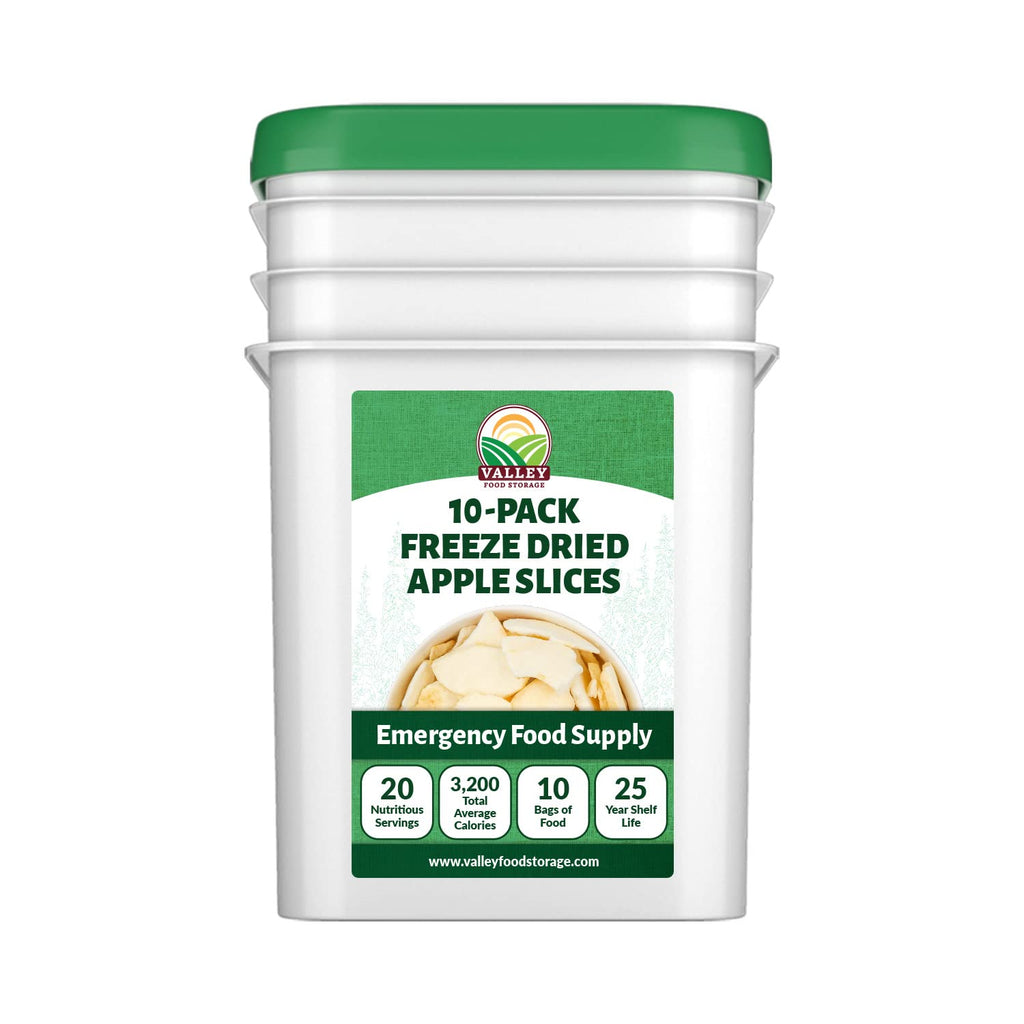 Freeze Dried Apple Slices 10-Bag Bucket, 28 Oz | Premium Emergency Food Supply 25 Year Shelf Life | Prepper Supplies, Survival Food, Off Grid Living Supplies | Valley Food Storage Packaged in USA