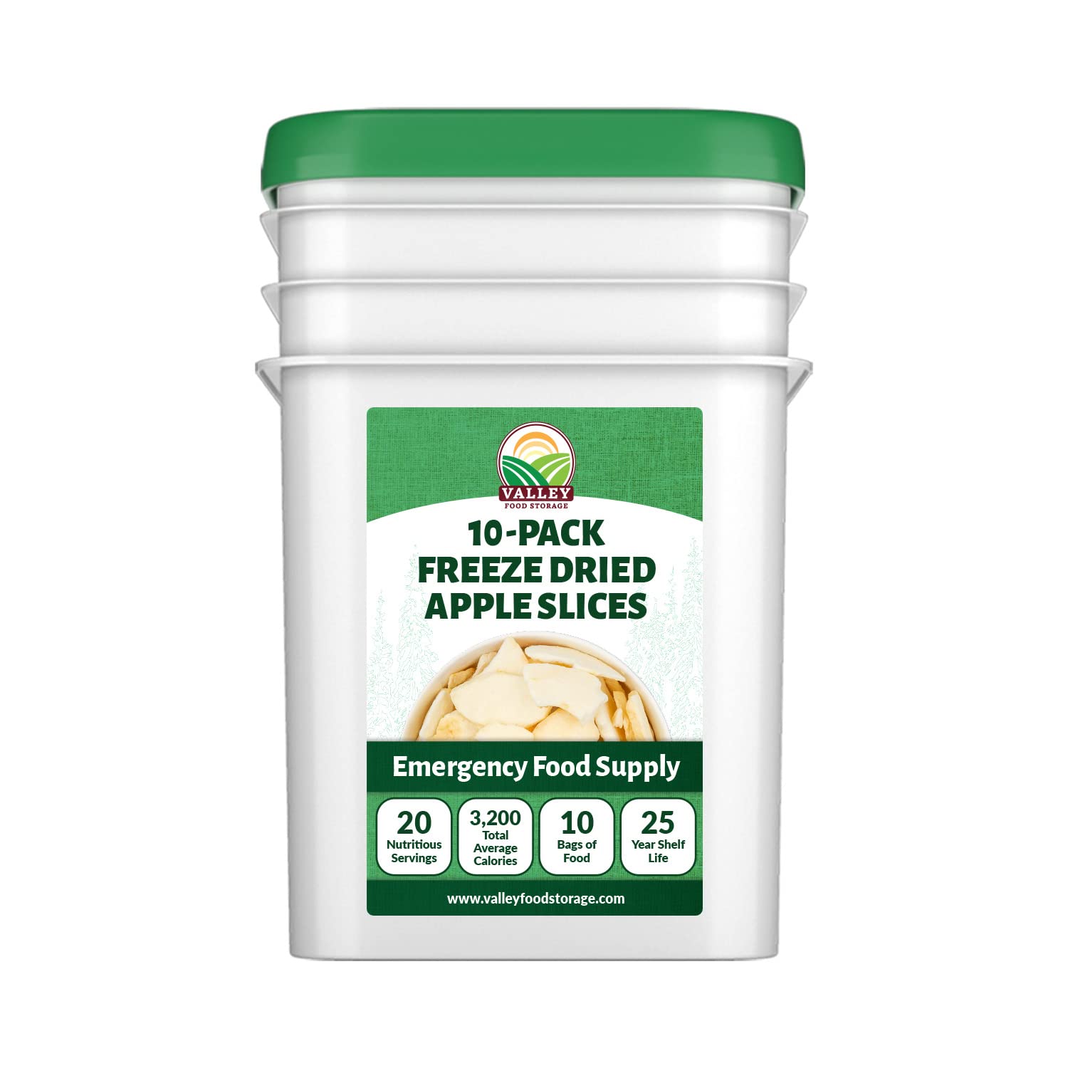 Freeze Dried Apple Slices 10-Bag Bucket, 28 Oz | Premium Emergency Food Supply 25 Year Shelf Life | Prepper Supplies, Survival Food, Off Grid Living Supplies | Valley Food Storage Packaged in USA