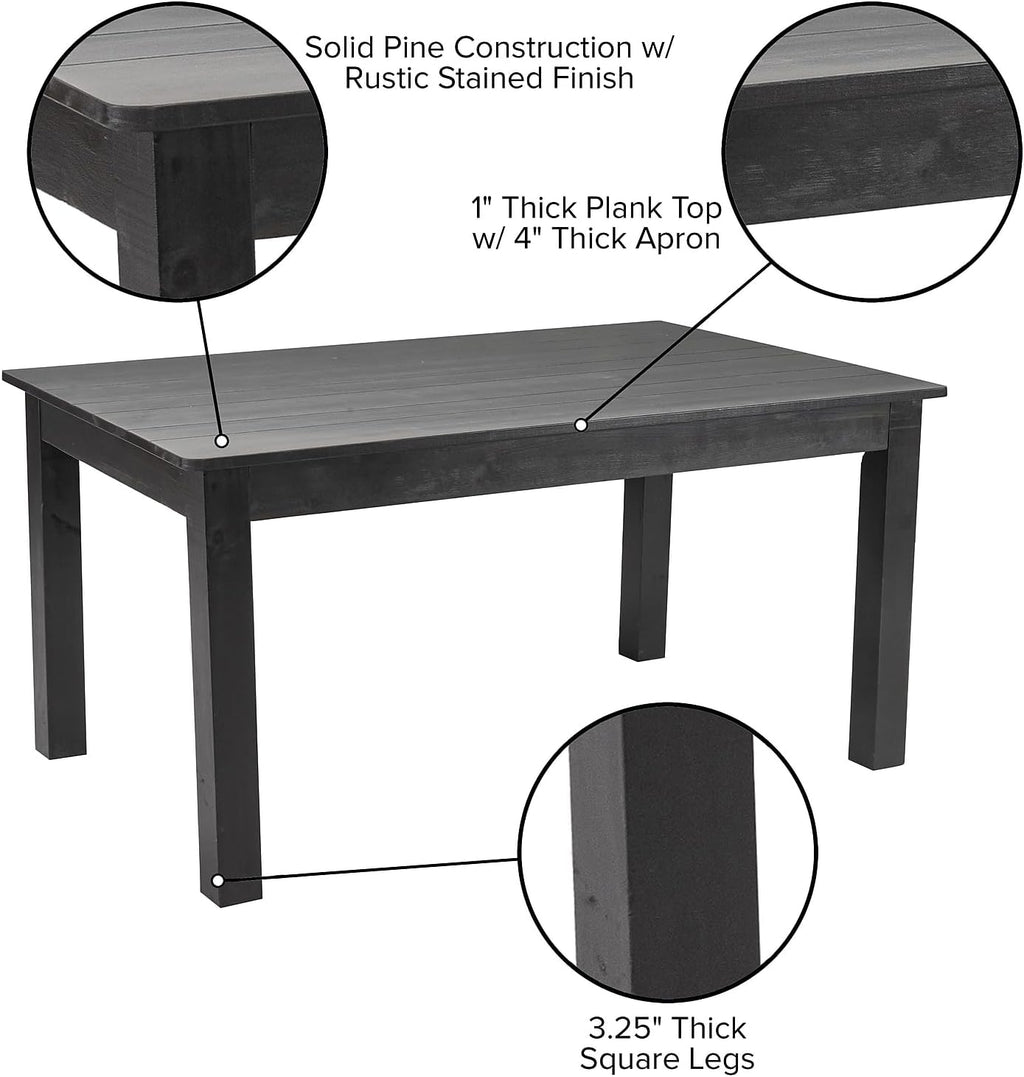 Flash Furniture HERCULES 60' x 38' Rectangular Black Wash Solid Pine Farm Dining Table