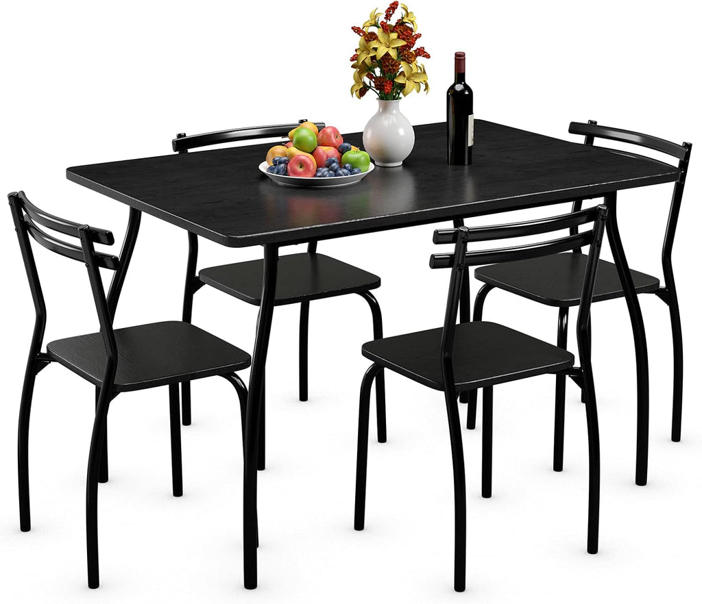 COSTWAY 5-Piece Dining Set Table and 4 Chairs Home Kitchen Room Breakfast Furniture Black