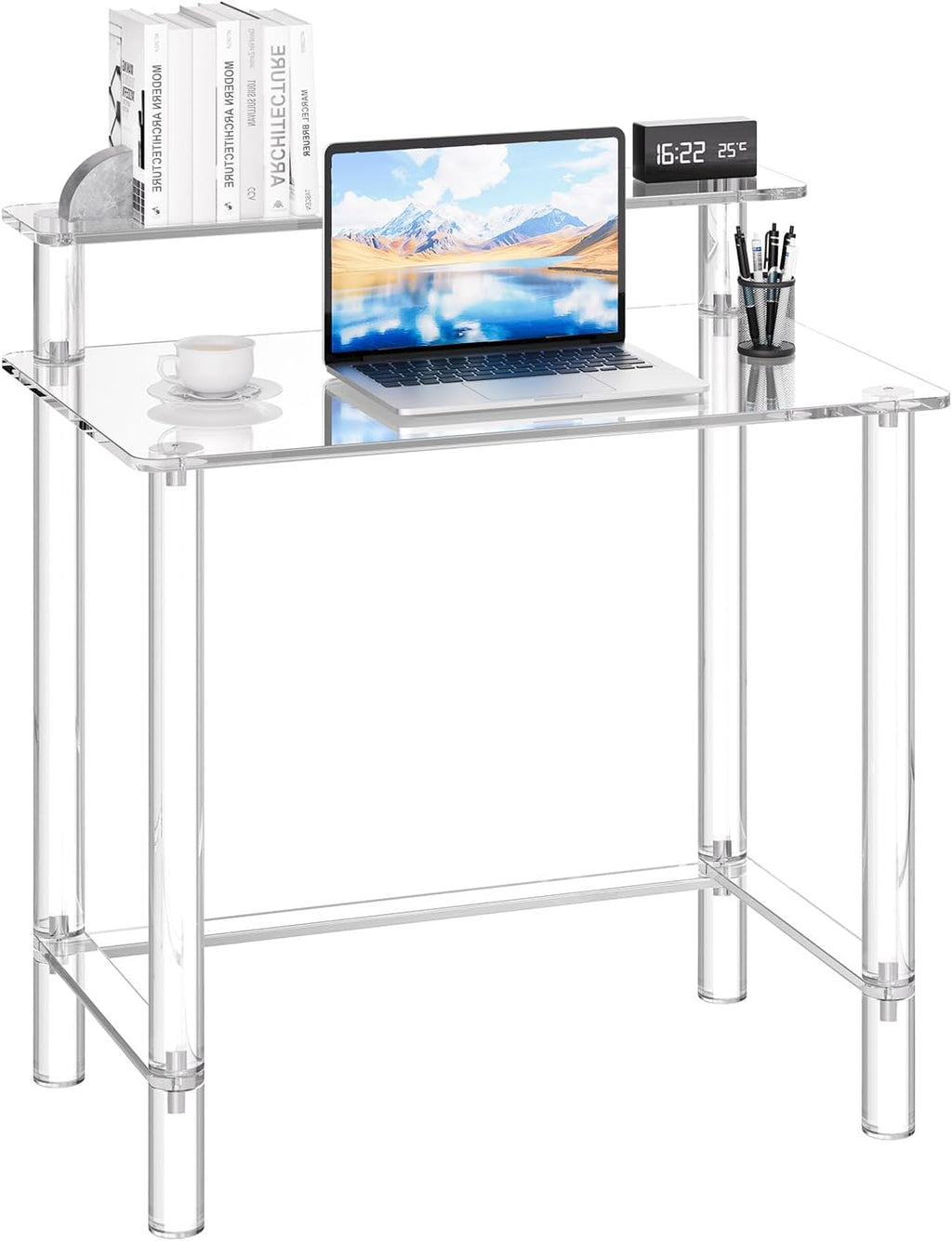 VEVOR Acrylic Desk with Monitor Stand, 2-Tier Clear Table Study Writing Desk, Modern Computer Desk for Home Office, Study, Bedroom Vanity, Living Room, 31.5' W x 19.7'' D x 34.7' H