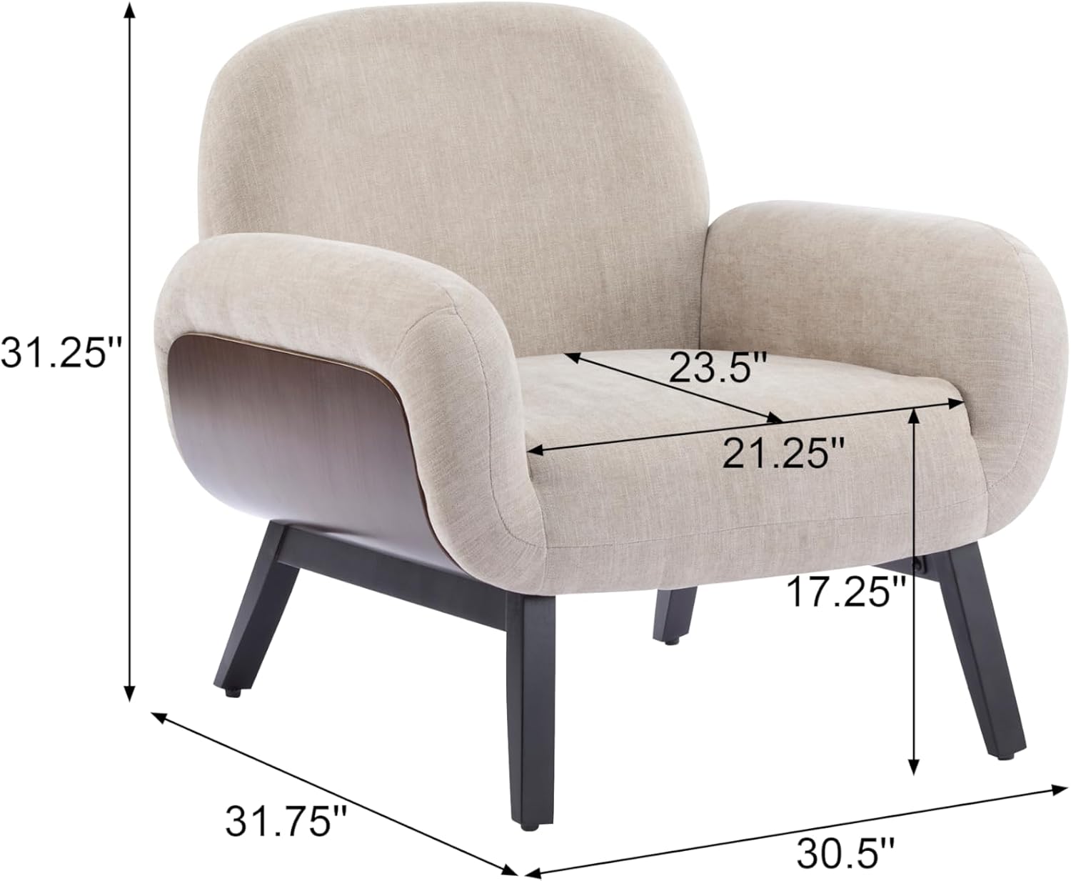 Christopher Knight Home Audrey Modern Fabric Upholstered Accent Chair, Living Room Low Profile Fabric Armchair, Wooden Comfy Reading Chair, Soft Seating Single Lounge Sofa, Khaki