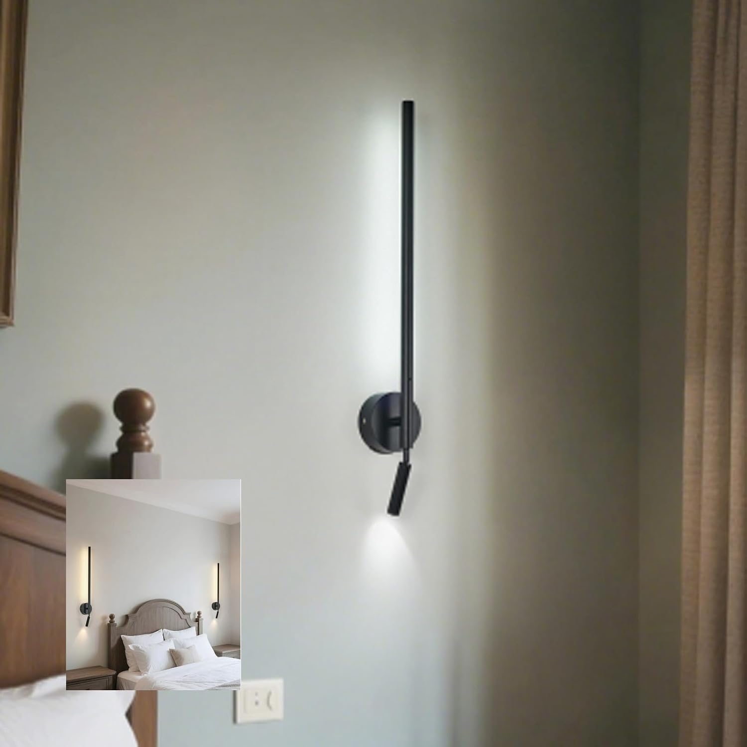 LED Wall Light Indoor with Remote Control Dimming Wall Lamp USB Rechargeable Wall Sconce with 90° + 350° Rotation Spotlight Wall Aluminium for Bedroom Living Room