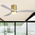 Sofucor 52 Inch Low Profile Ceiling Fan With Lights and Remote, Outdoor Modern Flush Mount Ceiling Fan 6-SPeed 3-CCT with Timer 3 Wood Blades for Bedroom Living Room Patios