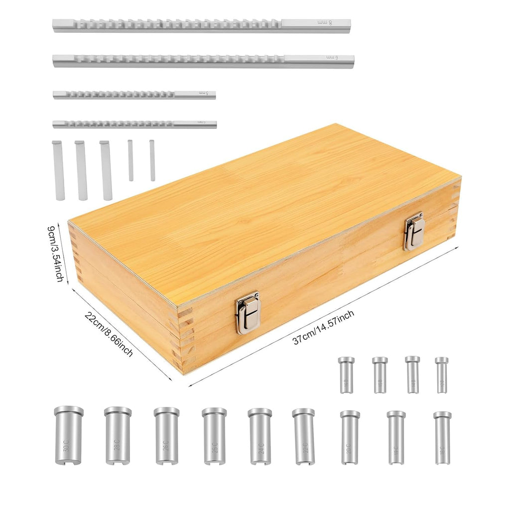 Keyway Broach Sets 22Pcs HSS Broaches Industrial Tools for Lathe with 4 Broaches & 5 Shims & 13 Bushings in Fitted Box for Precision Machining and Mold Making