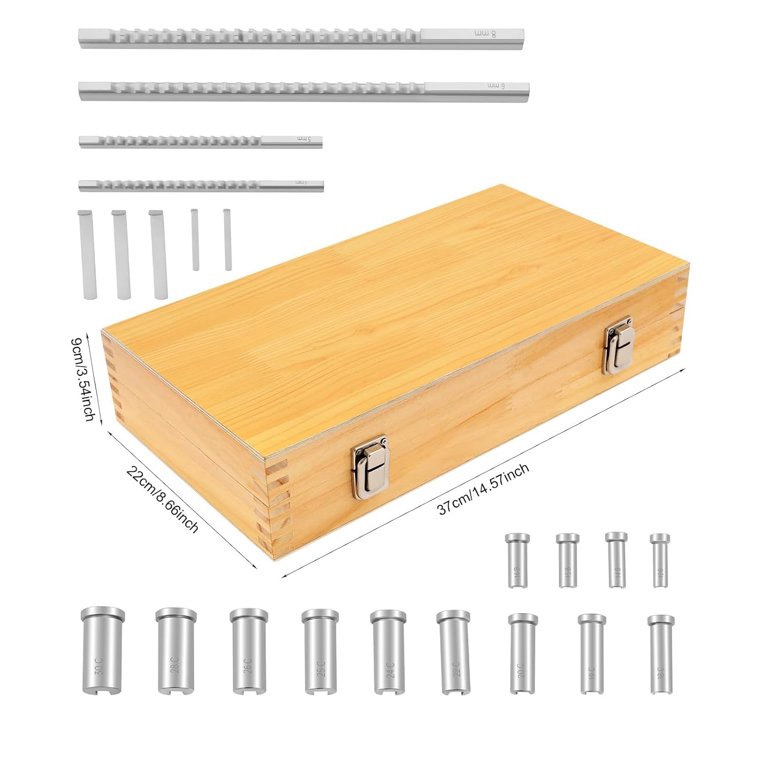 Keyway Broach Sets 22Pcs HSS Broaches Industrial Tools for Lathe with 4 Broaches & 5 Shims & 13 Bushings in Fitted Box for Precision Machining and Mold Making