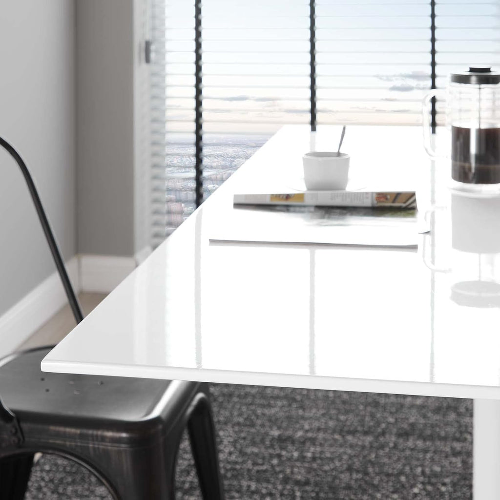 Modway Lippa 60' Mid-Century Modern Dining Table with Rectangle Top and Pedestal Base in White