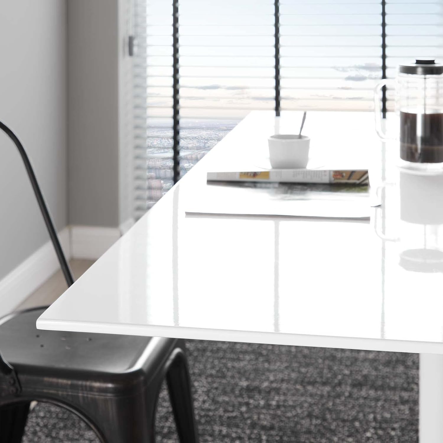 Modway Lippa 60' Mid-Century Modern Dining Table with Rectangle Top and Pedestal Base in White