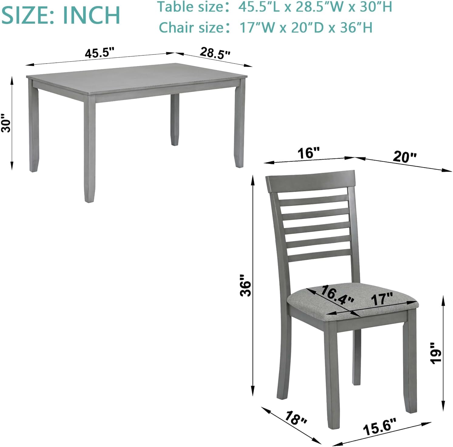 5-Piece Dining Table Set for 4, Kitchen Dining Table with 4 Soft Cushioned Solid Wood Chairs, Ideal for Home or Restaurant Use.(Gray_Medium)