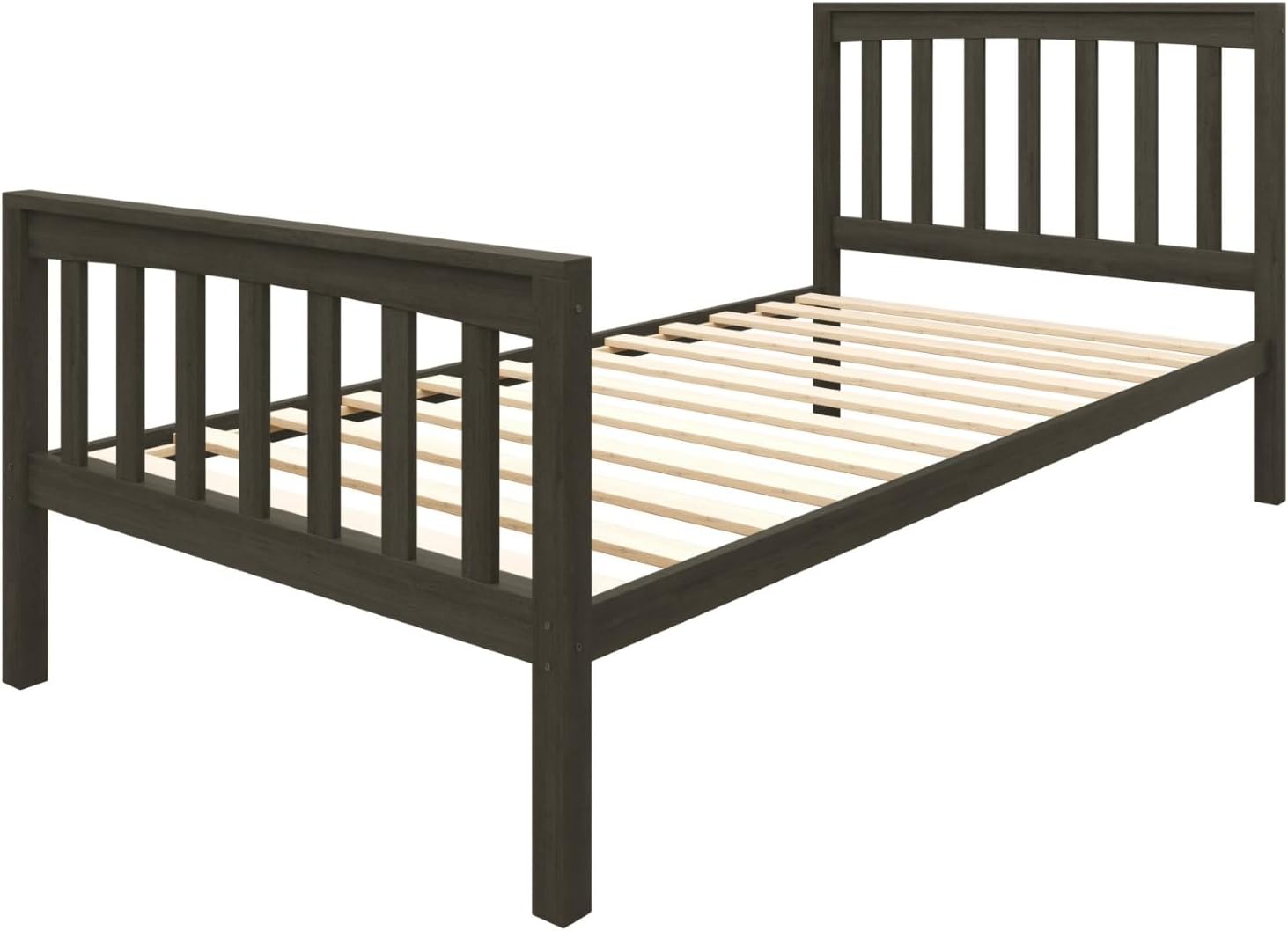 HOME DESIGN Ames Twin Over Twin Solid Wood Standard Bunk Bed with Guardrails and Ladder, Convertible to Two Twin Beds, Gray