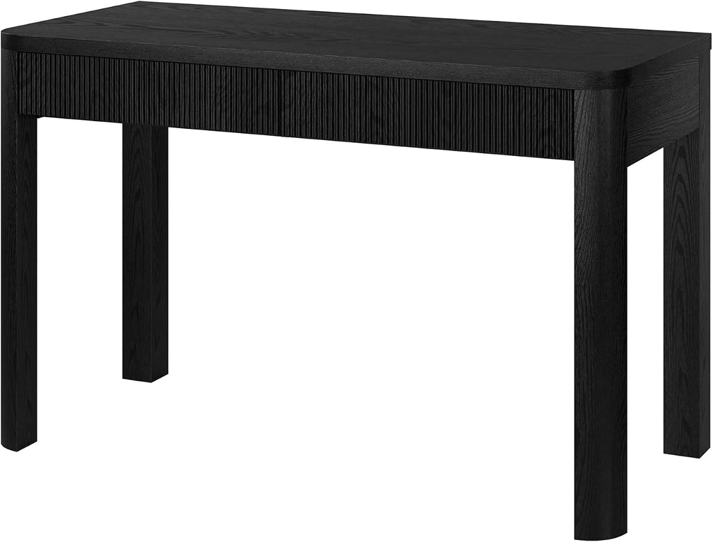 Henn&Hart 48' Fluted Modern Rectangular Wooden Home Office Desk Computer Desk Writing Table with 2 Ribbed Storage Drawers for Bedroom, Living Room, or Home Office, Natural Black