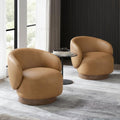 KISLOT Swivel Accent Chair Modern Round Barrel Armchair with Upholstered Faux Leather for Living Room Bedroom Waitingroom,2 Box,Brown