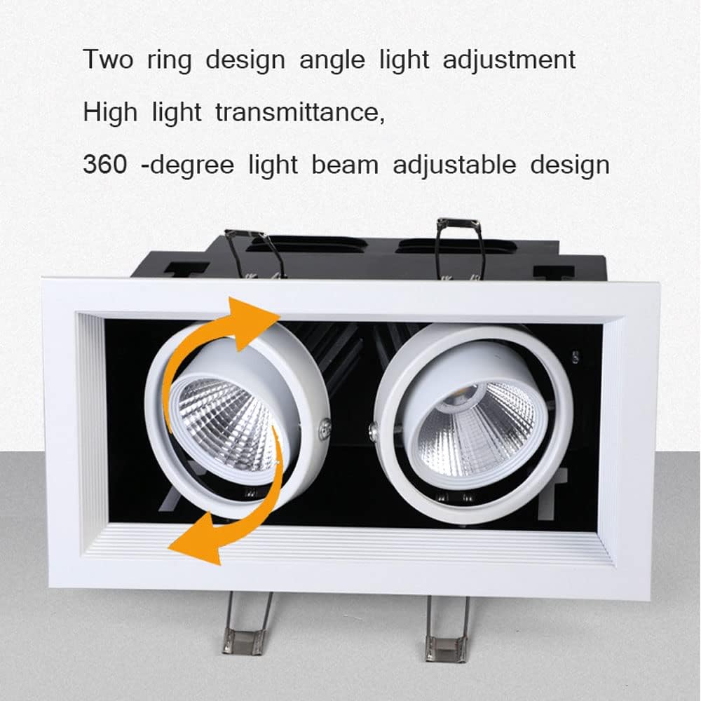 7W,10W,15W,20WLED Recessed Lighting 2-Head Rectangle Ceiling Spotlight Indoor Downlight Anti-Glare White Baffle CRI 90+ for Living Room Corridor 2 Pcs (7w 6000K)