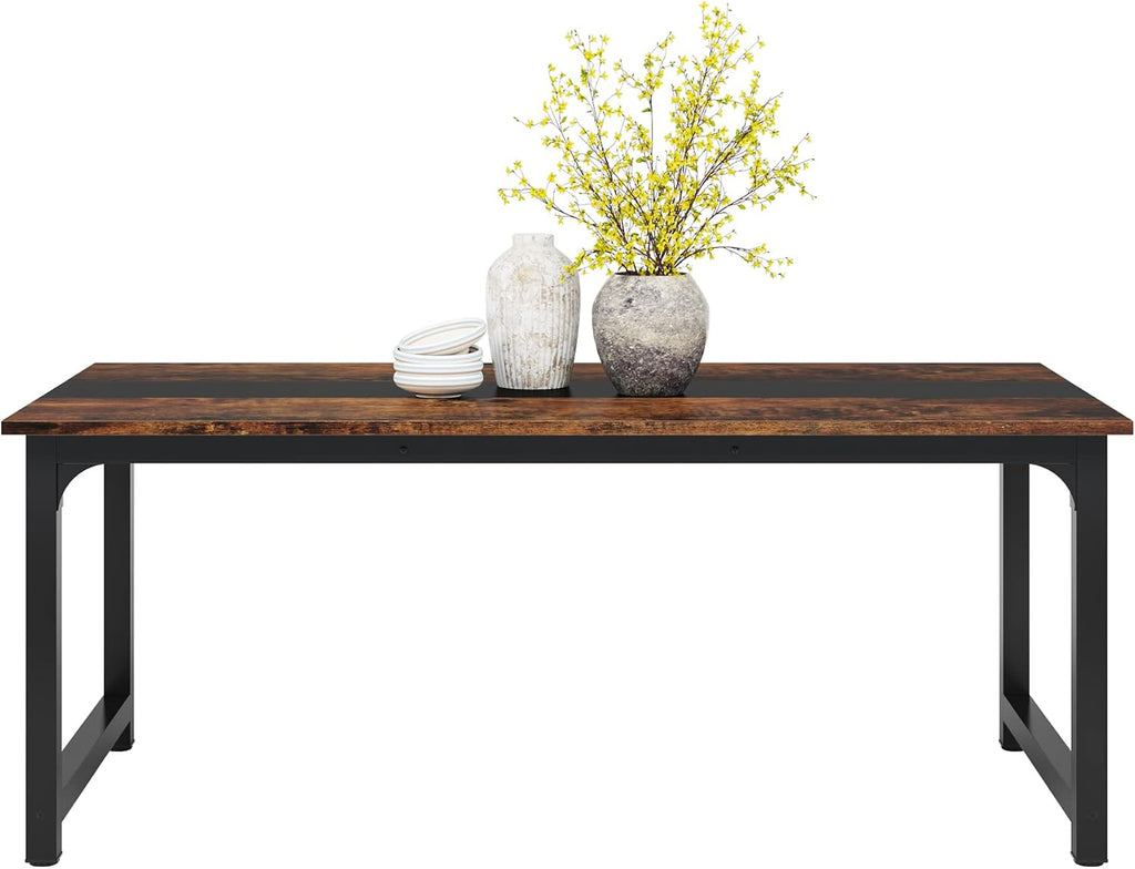 LITTLE TREE 70.9 Inch Large Dining Table Rectangular Kitchen Furniture for 6 to 8 People, Brown+Black