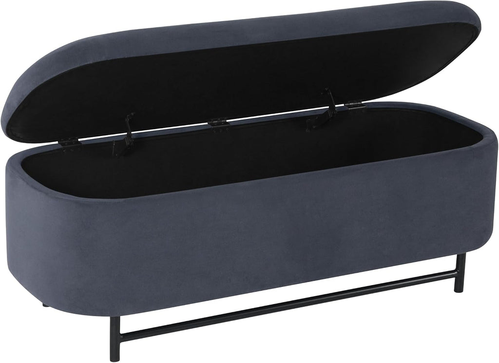 HomePop 46' Ellipse Storage Bench with Metal Legs - Steel Blue Velvet