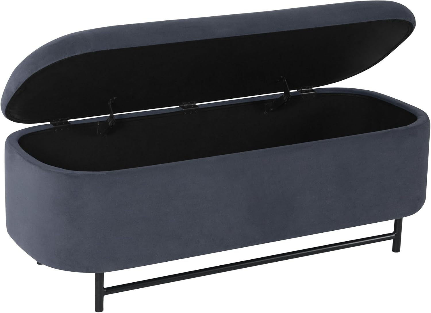 HomePop 46' Ellipse Storage Bench with Metal Legs - Steel Blue Velvet