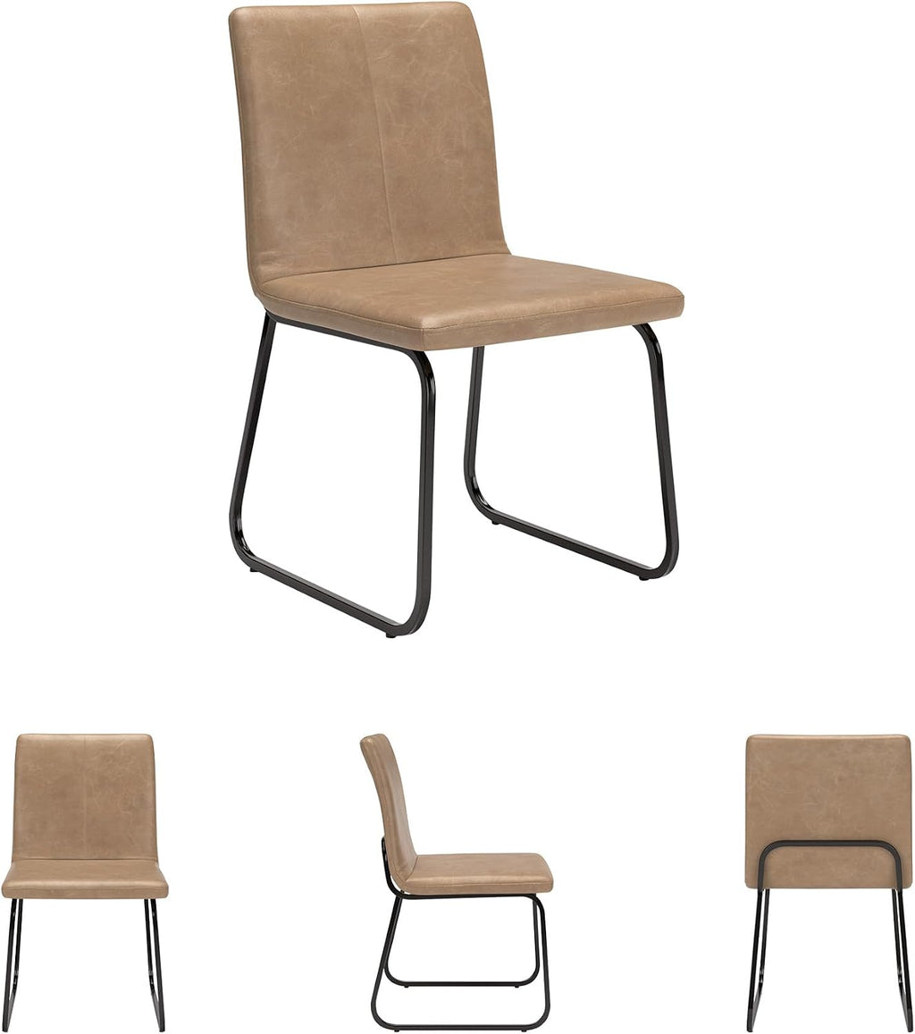 Signature Design by Ashley Pharwynn Casual Indoor Faux Leather Upholstered Armless Dining Chair with Sled Base, Set of 4, Light Brown & Black